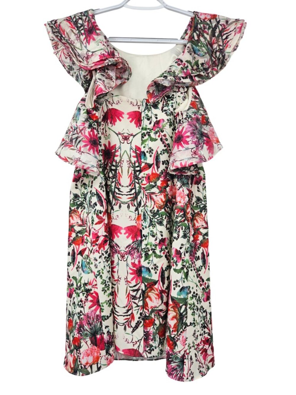 Belle Badgley Mischka Alex Floral Shift Dress Women's Size 2 Ruffle Preppy Party - Picture 4 of 15